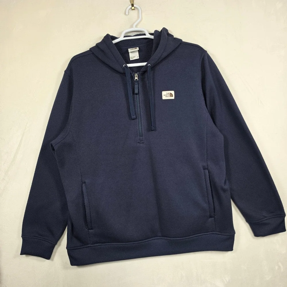 The North Face Hoodie Men's XXL Navy Waffle Fleece Zip Neck Pullover
